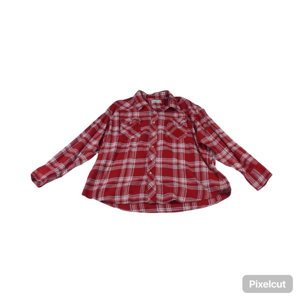 Wrangler Wrancher Western Shirt Men 2XL Red Flannel Plaid Rodeo Pearl Snap Front